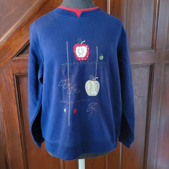 Shenanigans Womens Navy Blue Apple Embroidery Sweatshirt M - Picture 1 of 8